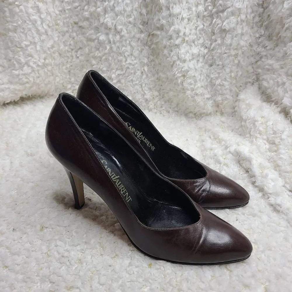 Yves Saint Laurent‎ Vintage Chocolate Brown Leather Pumps sz 7.5 S